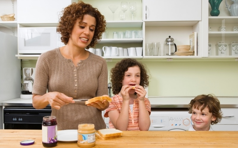 picture of a mom and kids in kitchen